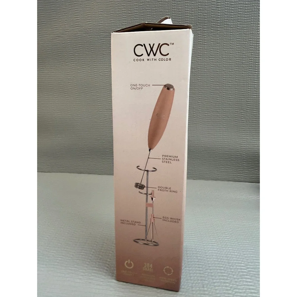 CWC Cook With Color 2-in-1 Milk Frother and Egg Whisk Rose Gold with Stand NEW